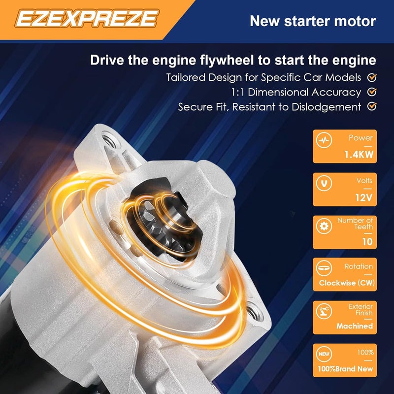 E EZEXPREZE Ezexpreze 17948 New Starter Motor Replacement for 2009-2020 Dodge Durango Ram 1500 2500 3500 4000 Jeep Commander Grand Cherokee 5.7 V8 Engine OE#: 56044736AB 56044736AC R6044736AC M0T20972 M0T23271 - Image 2